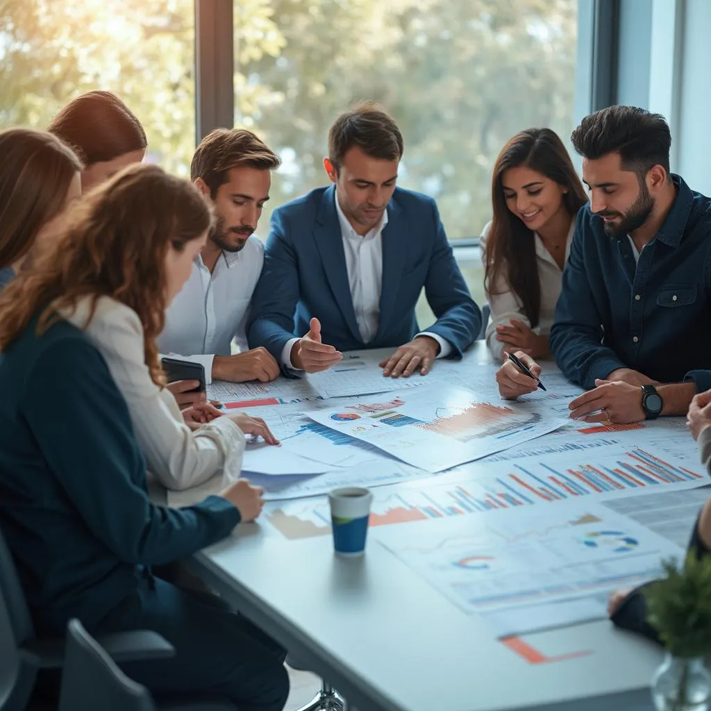 Équipe FinancesIA discutant de stratégies financières autour d'un tableau blanc